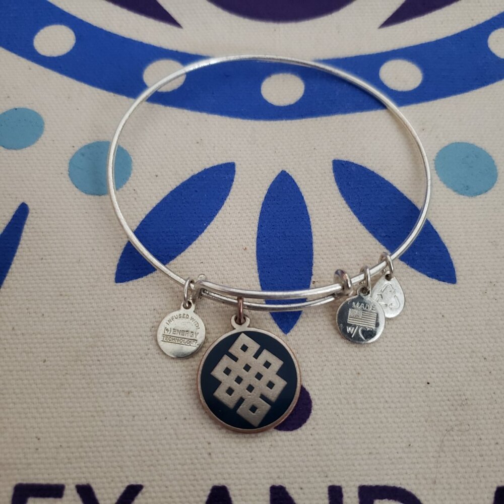 Alex and Ani Endless Knot B Bangle Bracelet Blue Epoxy Silver   79